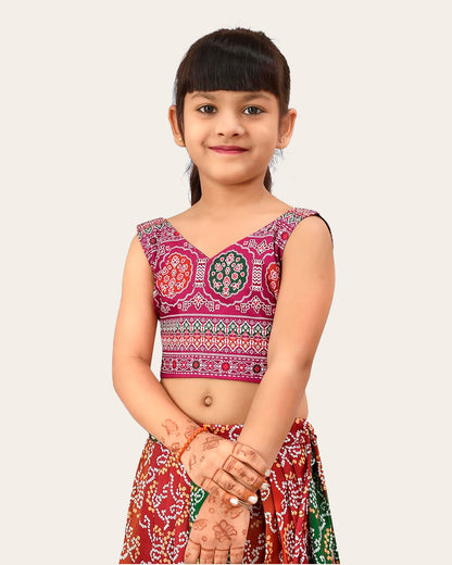 Kids Girl's Sleeveless Rayon Top With Digital Printed Lehenga Set| Readymade | Suitable For Girls