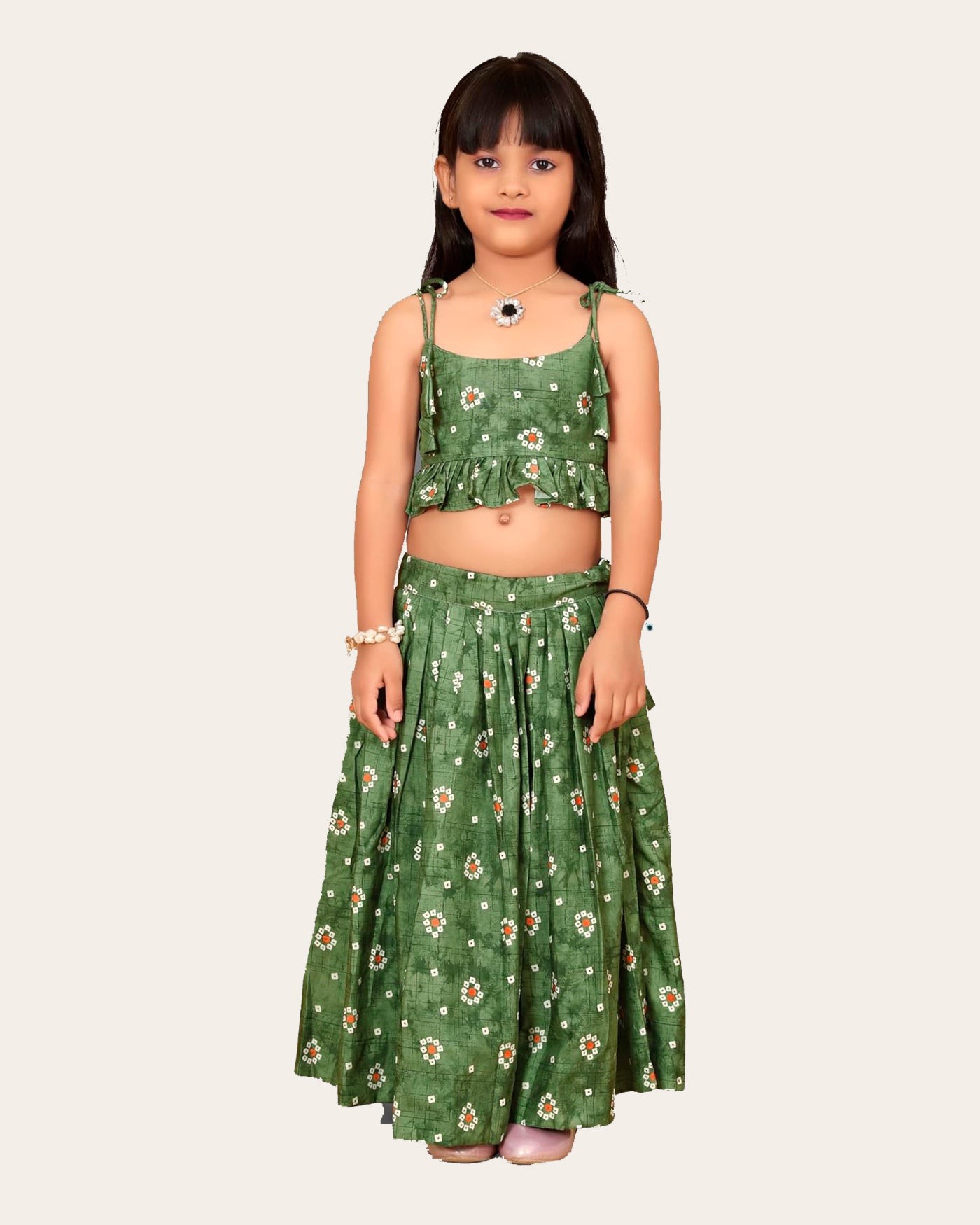 Kid Girl's Readymade Bandhani Print Designer Blouse With Lehenga Set