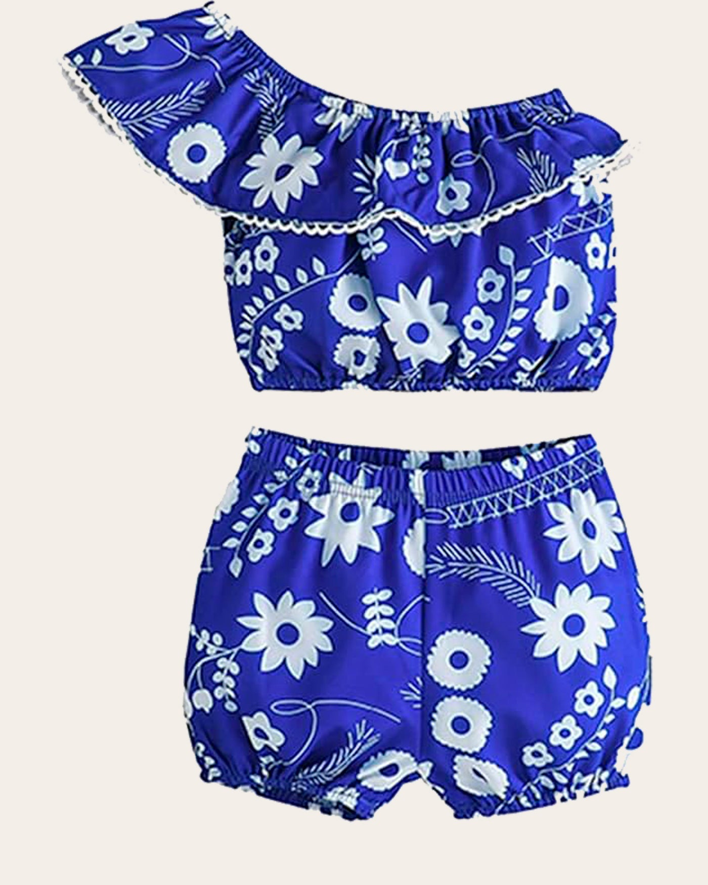 Girls One Shoulder Printed Crop Top & Shorts Set Kids Summer Clothes