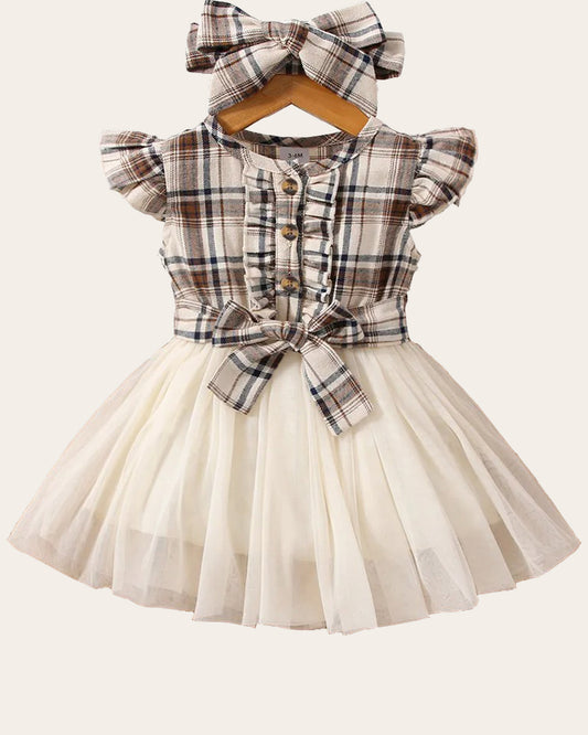 Checked Printed Baby Girl Frock with Bow for Kid Girls