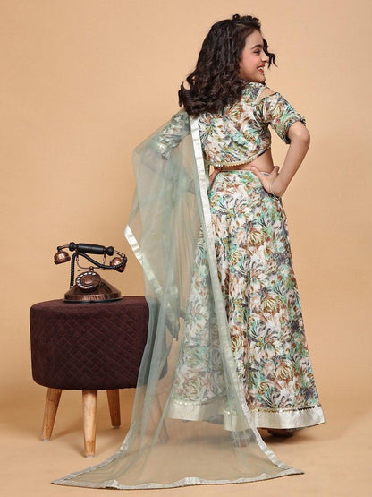 Kaaludii Stunning Festival Wear Mint Green Girls Kids Printed Lehenga Choli